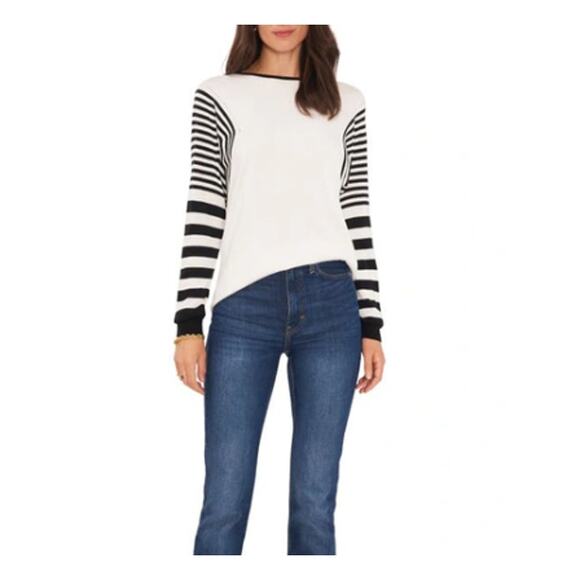 NEW VINCE CAMUTO Antique White Stripe Sleeve Sweater Size XXL - Picture 1 of 8